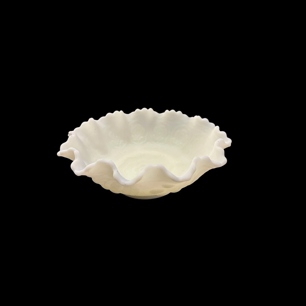 Vintage Imperial Custard Satin Milk Glass Stemmed Rose Ruffled Bowl 8" - Picture 9 of 9